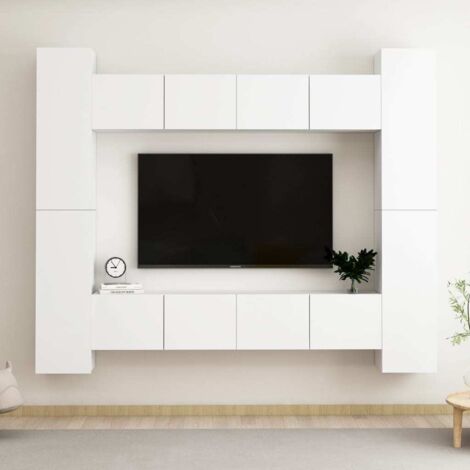 Set Mobili Porta TV 8 pz Bianco in Legno Multistrato vidaXL