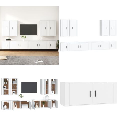 Set Mobili Porta TV 8pz Bianco in Legno Multistrato - Mobili TV a parete - Mobili TV in legno multistrato