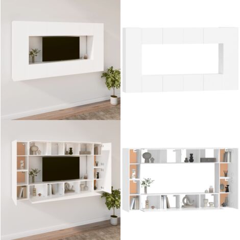 Set Mobili Porta TV 8pz Bianco in Legno Multistrato - Mobili TV a parete - Mobili TV in legno multistrato
