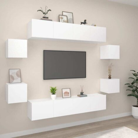 Set Mobili Porta TV 8pz Bianco in Legno Multistrato vidaXL