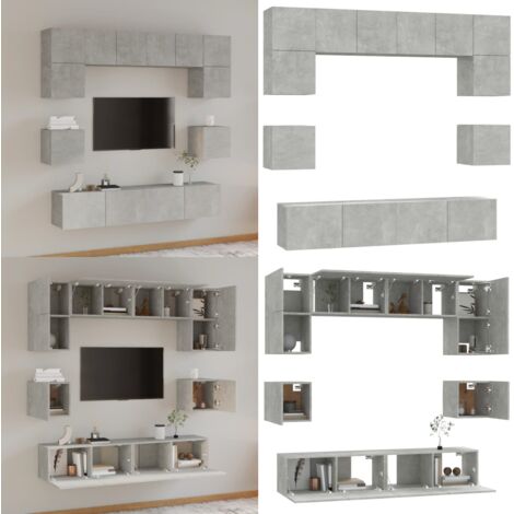 Set Mobili Porta TV 8pz Grigio Cemento in Legno Multistrato - Mobile per TV - Supporto TV