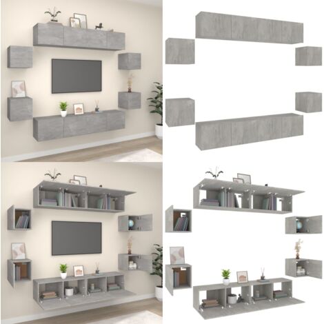 Set Mobili Porta TV 8pz Grigio Cemento in Legno Multistrato - Mobili TV a parete - Mobili TV in legno multistrato