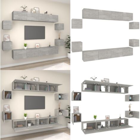 Set Mobili Porta TV 8pz Grigio Cemento in Legno Multistrato - Mobili TV a parete - Mobili TV in legno multistrato