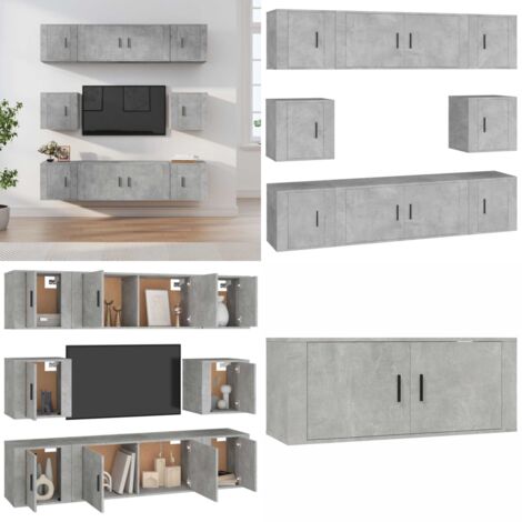 Set Mobili Porta TV 8pz Grigio Cemento in Legno Multistrato - Mobili TV a parete - Mobili TV in legno multistrato
