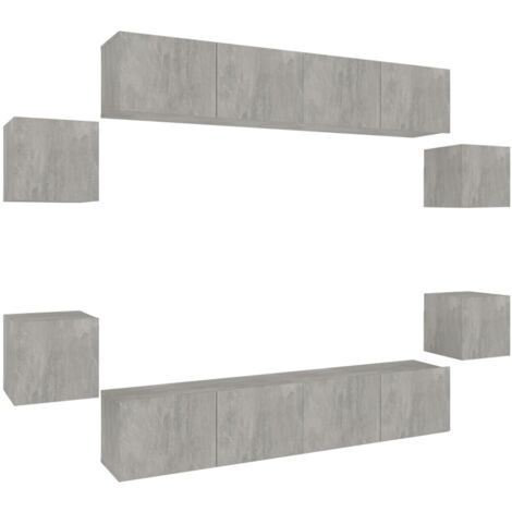Set Mobili Porta TV 8pz Grigio Cemento in Legno Multistrato vidaXL