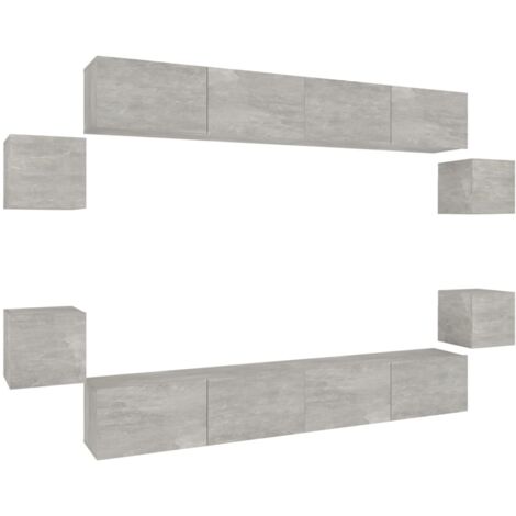Set Mobili Porta TV 8pz Grigio Cemento in Legno Multistrato vidaXL