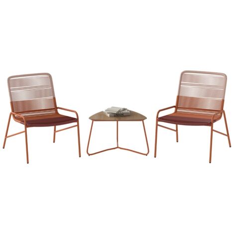 Set mobili rattan patio sedie gradiente tavolo laterale legno-plastica bistro esterno 3 pezzi arancione