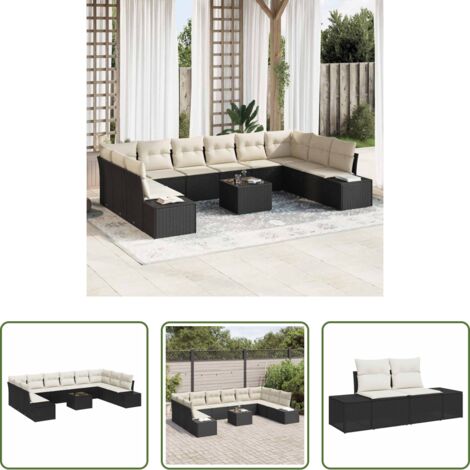 Set modulare -  Set Divano da Giardino 10 pcs Nero e Crema Polyrattan