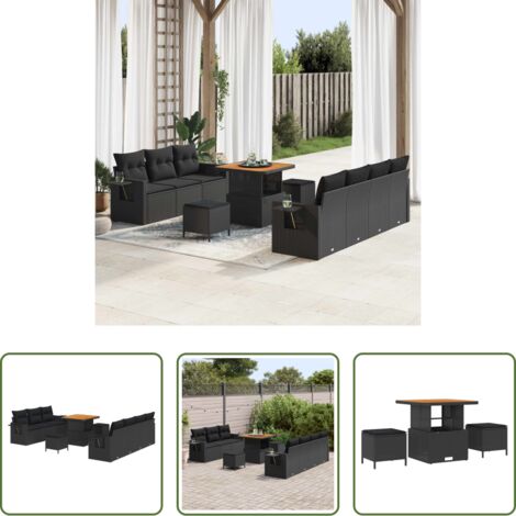 Set modulare -  Set Divano da Giardino 10 pcs Nero polyrattan