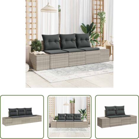 Set modulare -  Set Divano da Giardino 3 pcs Grigio chiaro polyrattan