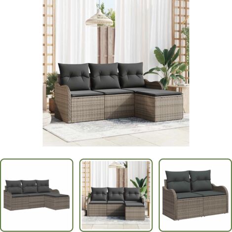 Set modulare -  Set Divano da Giardino 4 pcs Grigio polyrattan