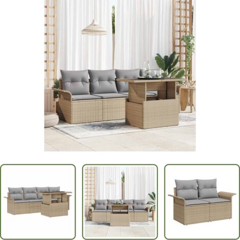 Set modulare -  Set Divano da Giardino 5 pcs Beige Rattan in Polipropilene