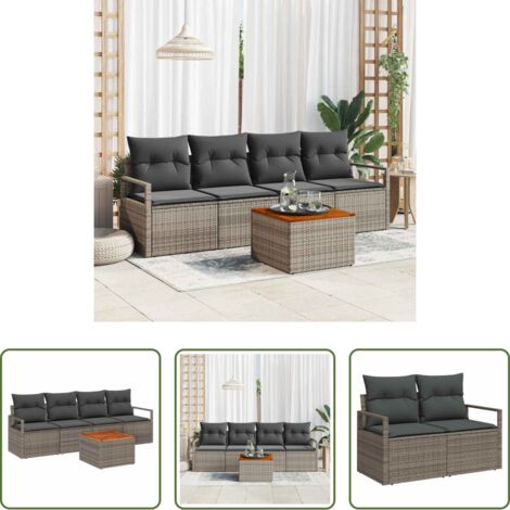 Set modulare -  Set Divano da Giardino 5 pcs Grigio polyrattan