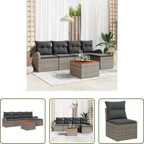 Set modulare -  Set Divano da Giardino 6 pcs Grigio polyrattan