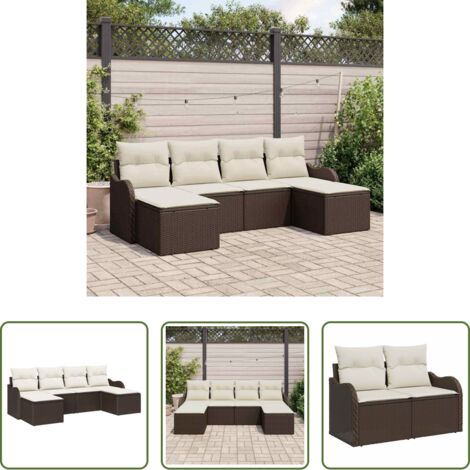 Set modulare -  Set Divano da Giardino 6 pcs Marrone e bianco Poly Rattan