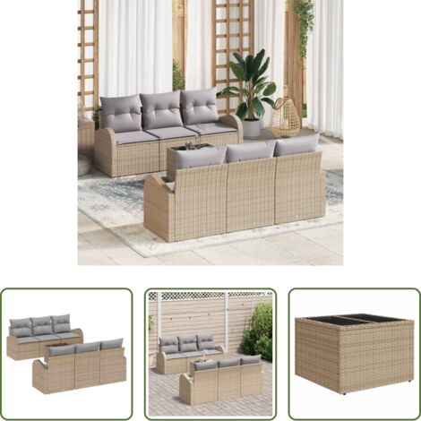 Set modulare -  Set Divano da Giardino 7 pcs Beige e grigio polyrattan
