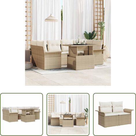 Set modulare -  Set Divano da Giardino 7 pcs Beige Rattan in Polipropilene