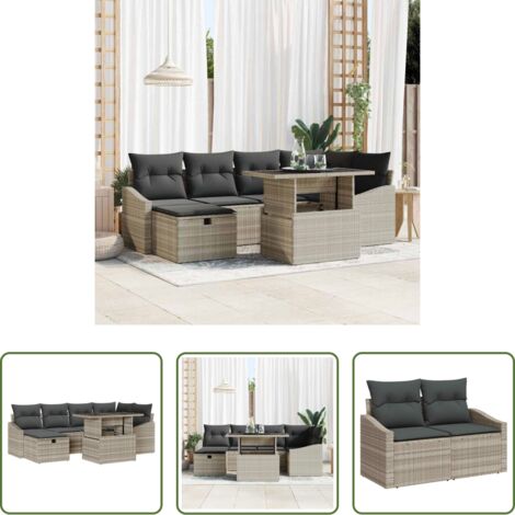 Set modulare -  Set Divano da Giardino 7 pcs Grigio chiaro polyrattan