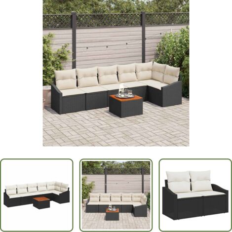 Set modulare -  Set Divano da Giardino 7 pcs Nero e Crema polyrattan