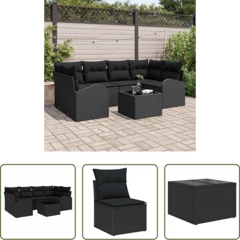 Set modulare -  Set Divano da Giardino 7 pcs Nero Polyrattan, Acciaio e Vetro