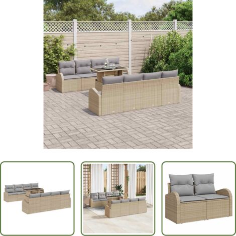 Set modulare -  Set Divano da Giardino 9 pcs Beige Rattan in Polipropilene