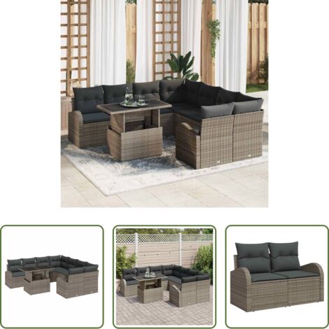 Set modulare -  Set Divano da Giardino 9 pcs Grigio Rattan in Polipropilene