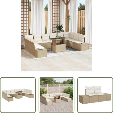 Set modulare - Set Divano da Giardino con cuscino 11 pcs beige e panna