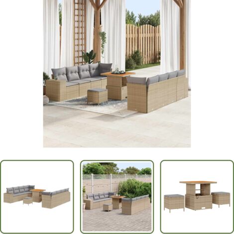 Set modulare -  Set Divano da Giardino con cuscino 11 pcs Beige polyrattan