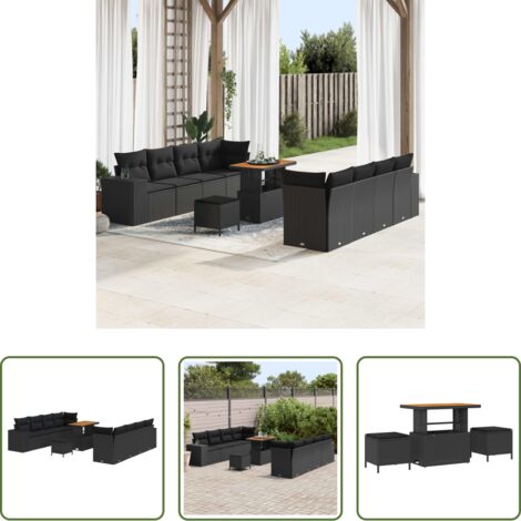 Set modulare -  Set Divano da Giardino con cuscino 11 pcs Nero polyrattan