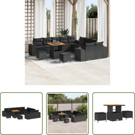 Set modulare -  Set Divano da Giardino con cuscino 13 pcs Nero polyrattan