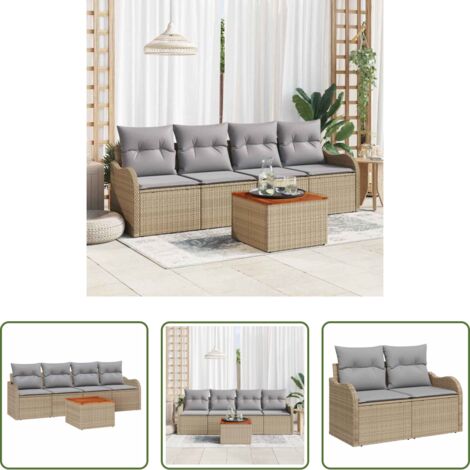 Set modulare -  Set Divano da Giardino con cuscino 5 pcs Beige polyrattan