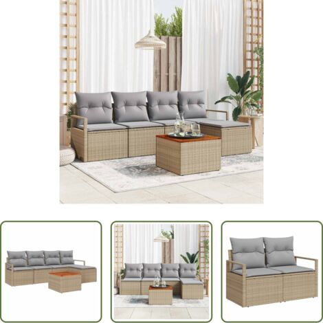 Set modulare -  Set Divano da Giardino con cuscino 6 pcs Beige polyrattan