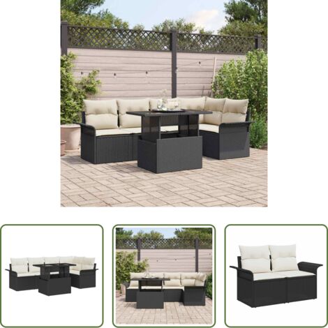 Set modulare -  Set Divano da Giardino con cuscino 6 pcs Nero polyrattan