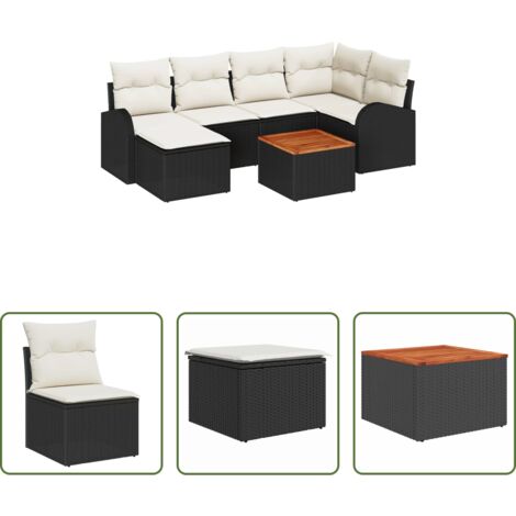 Set modulare -  Set Divano da Giardino con cuscino 7 pcs Nero polyrattan