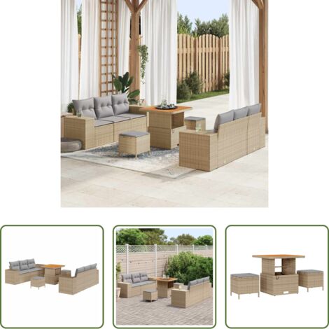 Set modulare -  Set Divano da Giardino con cuscino 9 pcs Beige e Grigio Chiaro