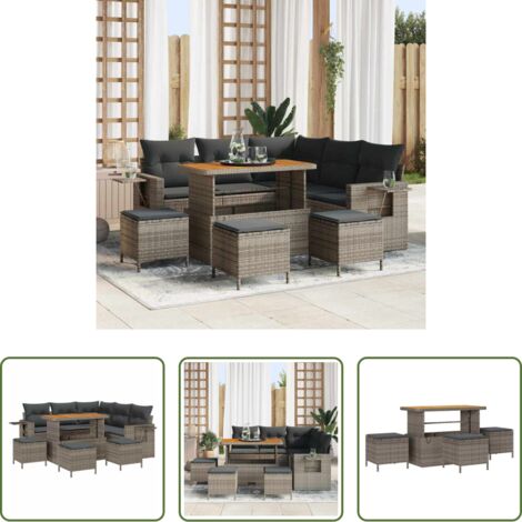 Set modulare -  Set Divano da Giardino con cuscino 9 pcs Grigio polyrattan