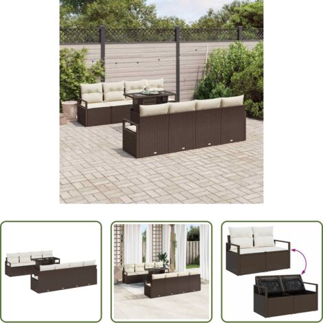 Set modulare -  Set Divano da Giardino con cuscino 9 pcs Marrone Poly Rattan