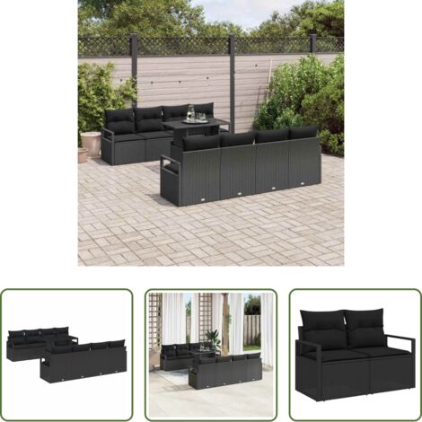 Set modulare -  Set Divano da Giardino con cuscino 9 pcs Nero Poly Rattan