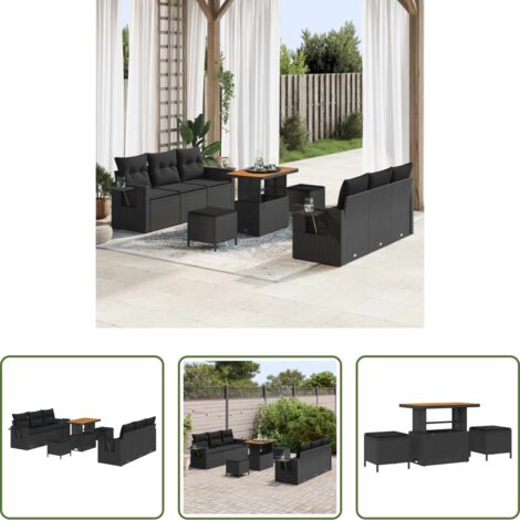 Set modulare -  Set Divano da Giardino con cuscino 9 pcs Nero polyrattan
