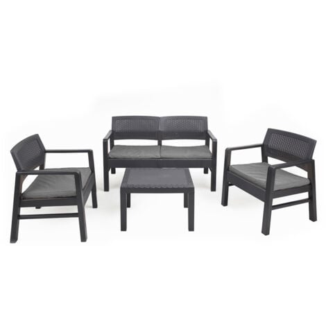 SET MOREEA DA GIARDINO EFFETTO RATTAN IN COLORE ANTRACITE