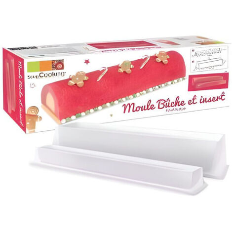 Set moule bûche réutilisable 33 x 11.5 x 6 cm – Insert 31 x 3 x 6 cm – Plastique APET cristal – Pour bûches glacées – Scrapcooking
