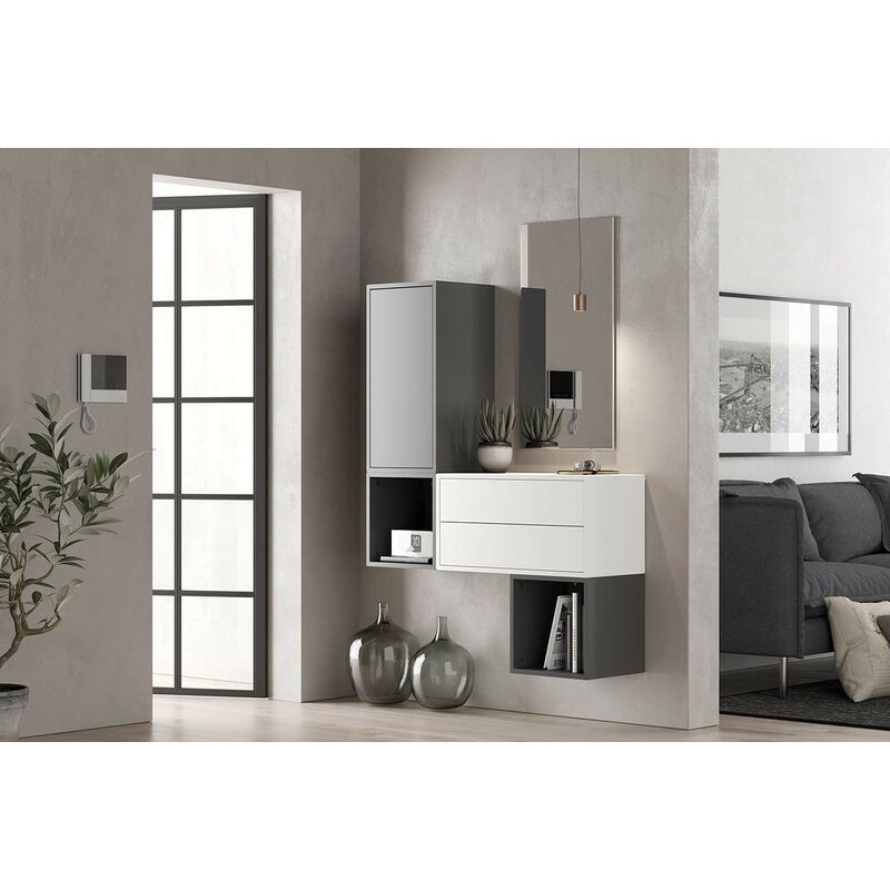 

Set Mueble de recibidor 112xH150 cm Blanco mate y gris oscuro serie Lisbona | Blanco