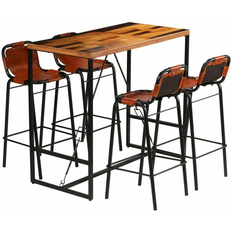 

Set muebles bar 5 piezas madera maciza reciclada y cuero cabra