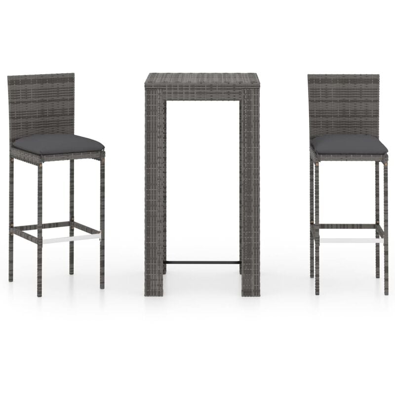 

Set muebles bar jardín 3 piezas y cojines ratán sintético gris