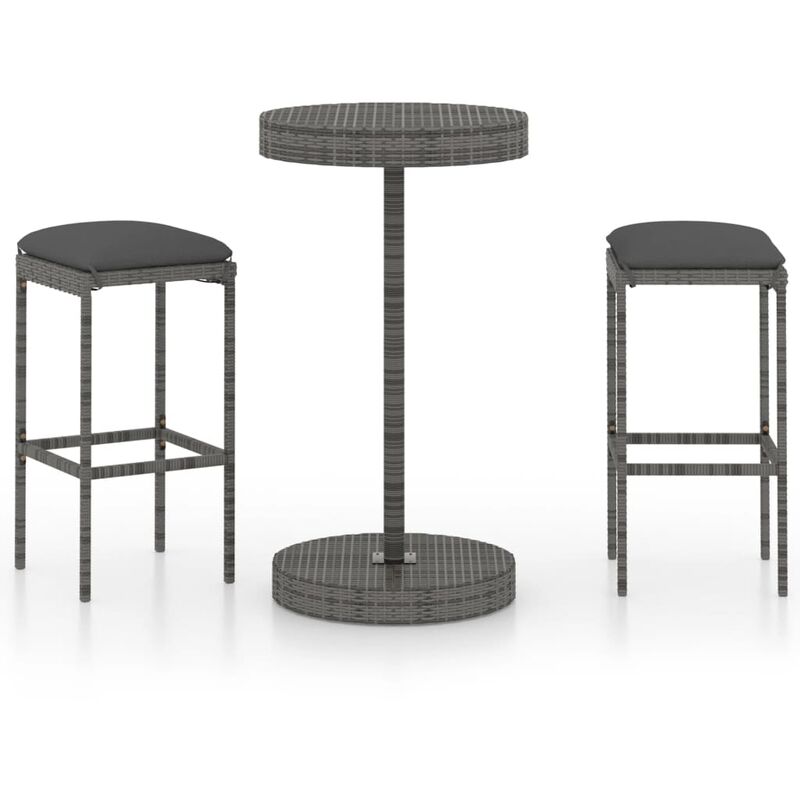 

Set muebles bar jardín 3 piezas y cojines ratán sintético gris