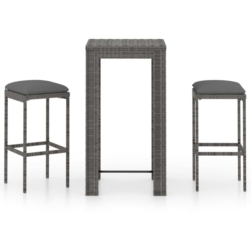 

Set muebles bar jardín 3 piezas y cojines ratán sintético gris