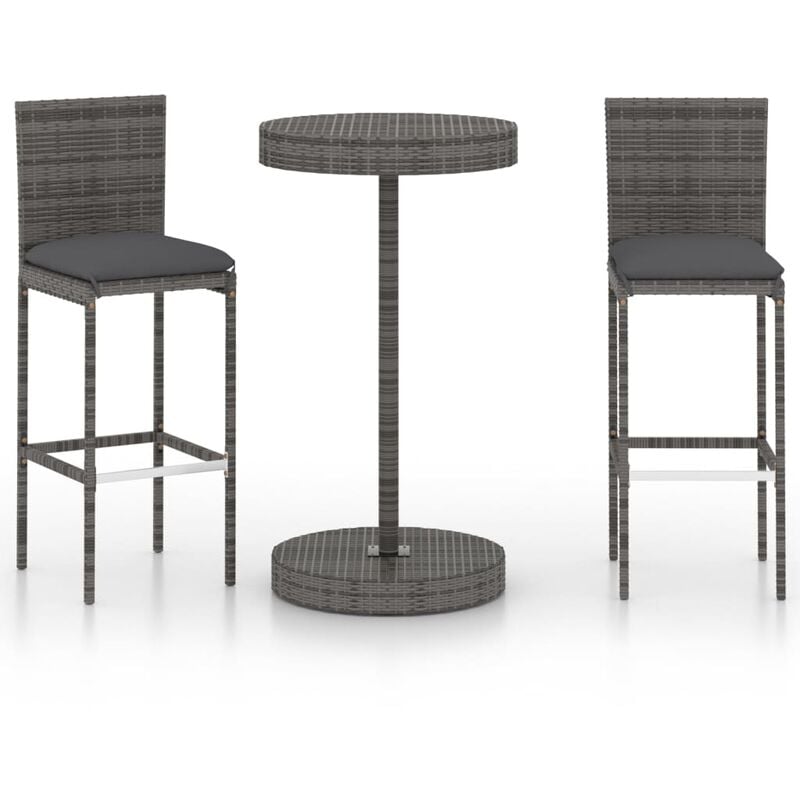 

Set muebles bar jardín 3 piezas y cojines ratán sintético gris