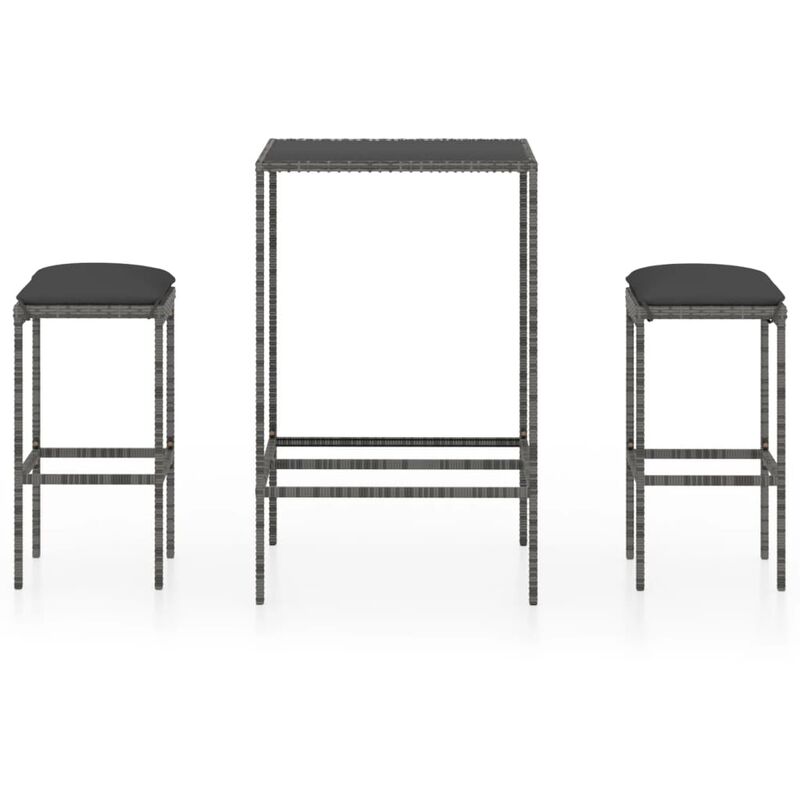 

Set muebles bar jardín 3 piezas y cojines ratán sintético gris