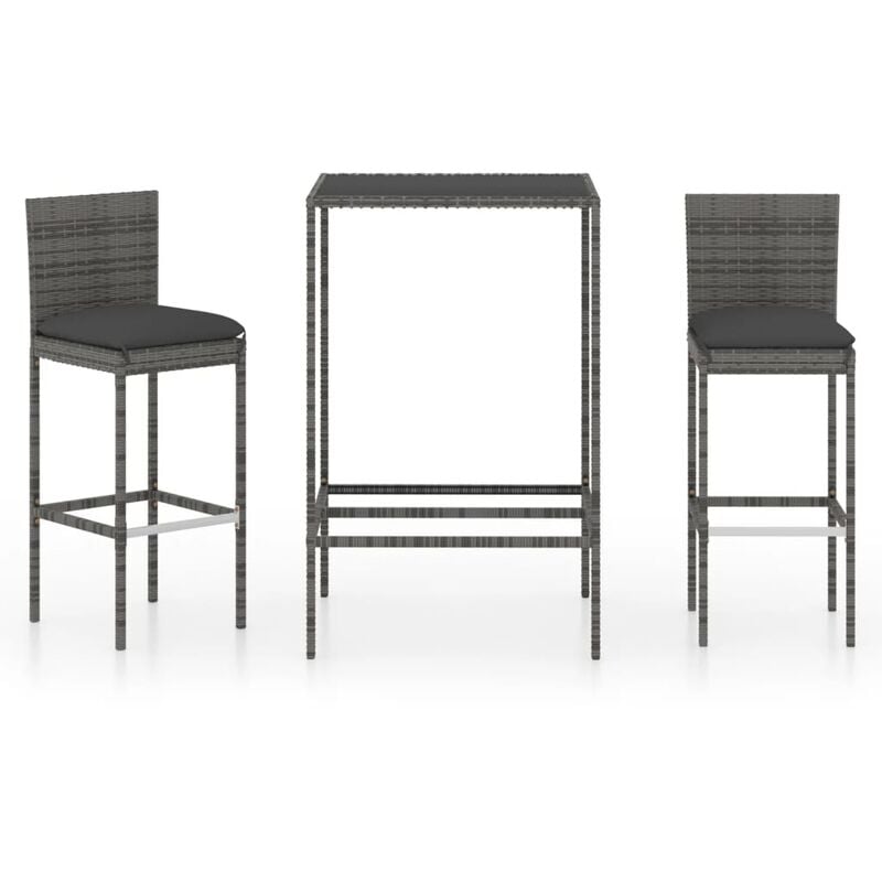 

Set muebles bar jardín 3 piezas y cojines ratán sintético gris