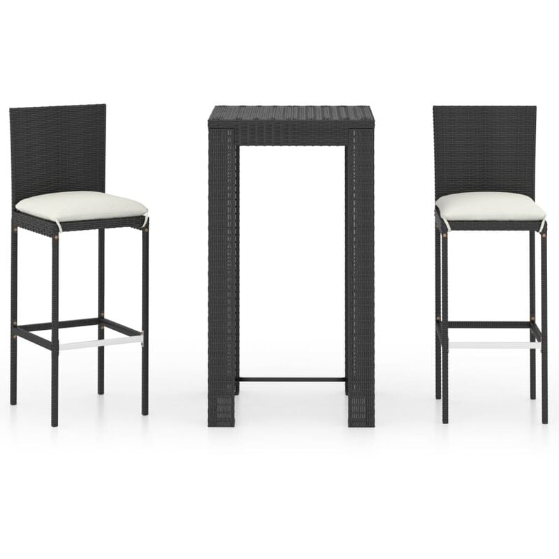 

Set muebles bar jardín 3 piezas y cojines ratán sintético negro